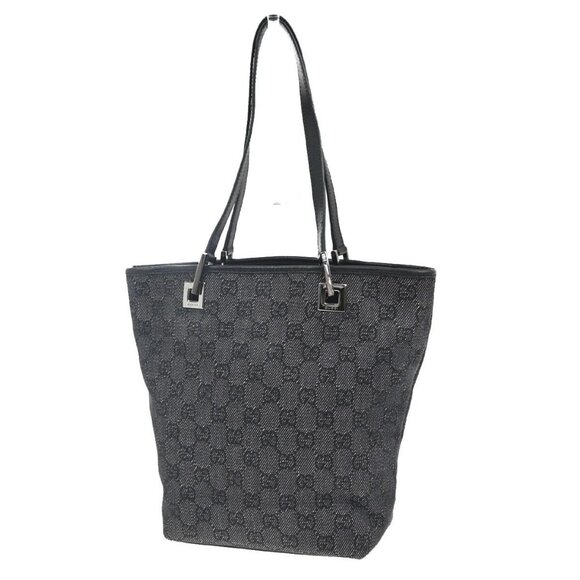 GUCCI GG Pattern Hand Tote Bag Canvas Leather Black Silver Italy 30EE973 - Picture 1 of 16